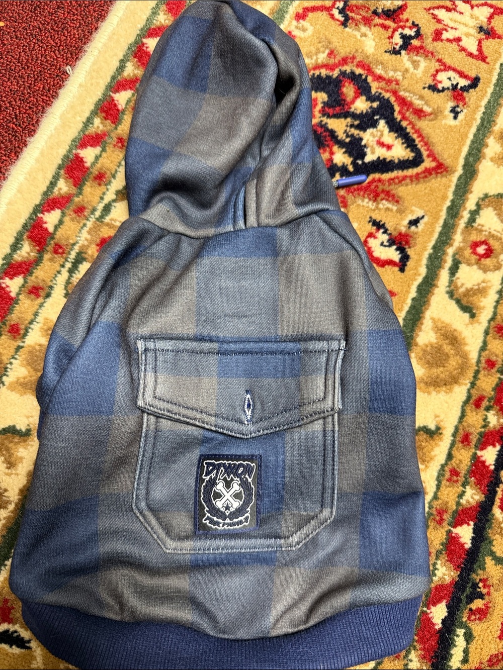DIXXON Blue and Navy Plaid Dog Hoodie - Picture 5 of 5